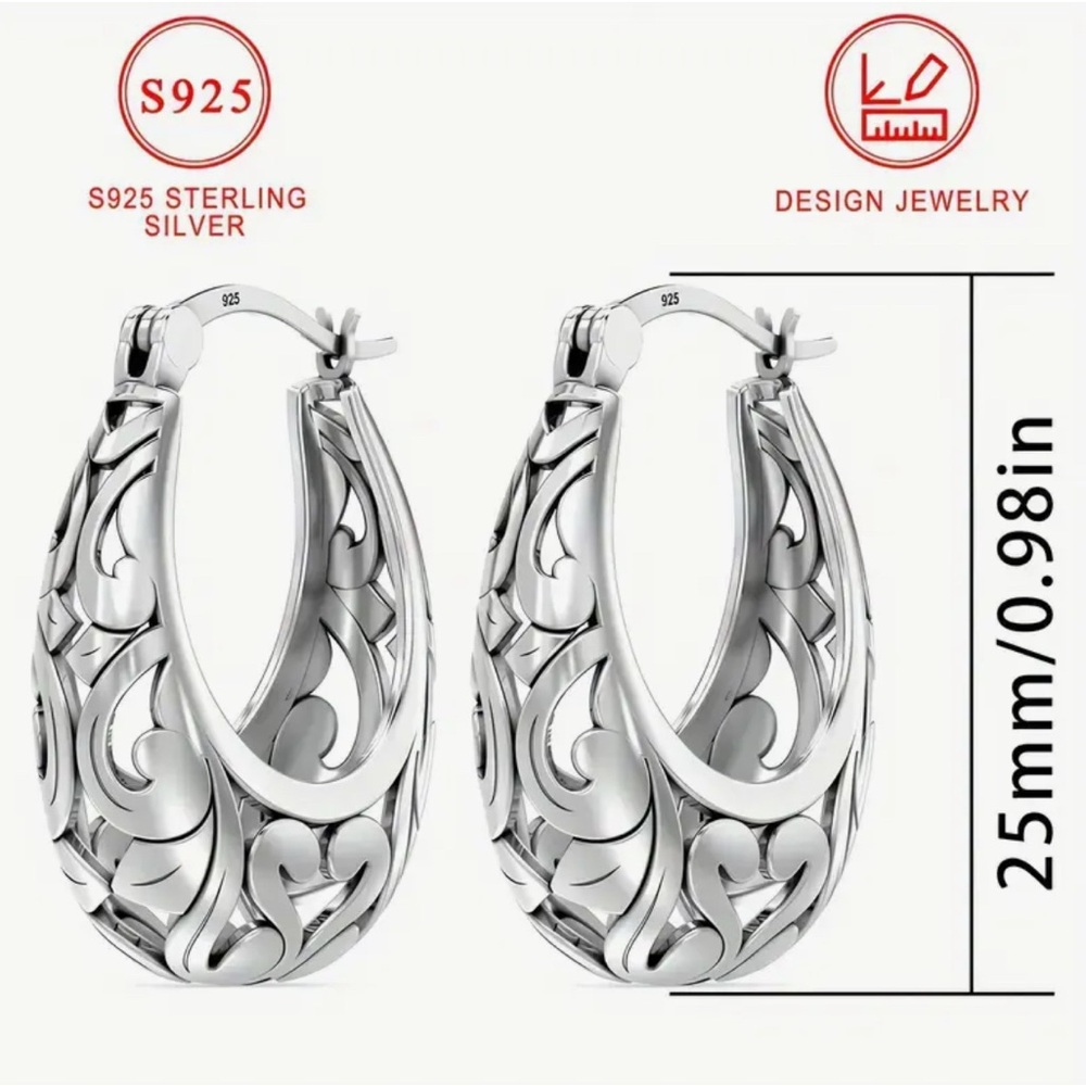 2pcs Vintage Hollow 925 Sterling Silver Earrings for Women. - Picture 4 of 5
